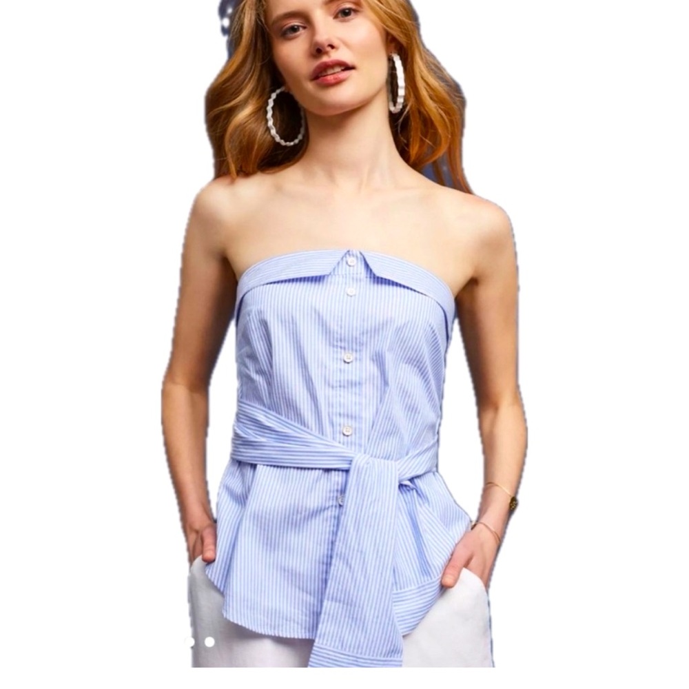 Anthropologie Maeve Alanna Blue Striped Strapless Top